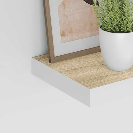 Floating Wall Shelf Oak and White 9.1"x9.3"x1.5" MDF
