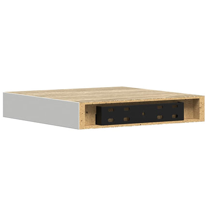 Floating Wall Shelves 2 pcs Oak and White 9.1"x9.3"x1.5" MDF