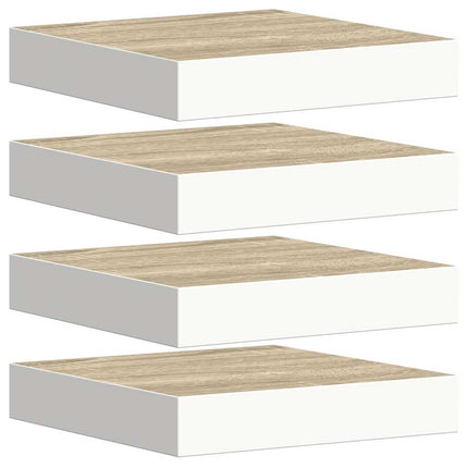 Floating Wall Shelves 4 pcs Oak and White 9.1"x9.3"x1.5" MDF