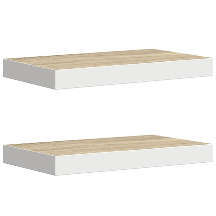 Floating Wall Shelves 2 pcs Oak and White 19.7"x9.1"x1.5" MDF