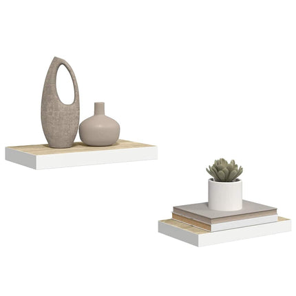 Floating Wall Shelves 2 pcs Oak and White 19.7"x9.1"x1.5" MDF