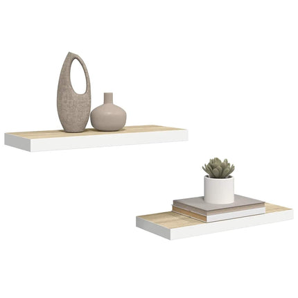 Floating Wall Shelves 2 pcs Oak and White 23.6"x9.3"x1.5" MDF