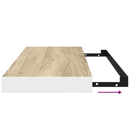 Floating Wall Shelves 2 pcs Oak and White 23.6"x9.3"x1.5" MDF