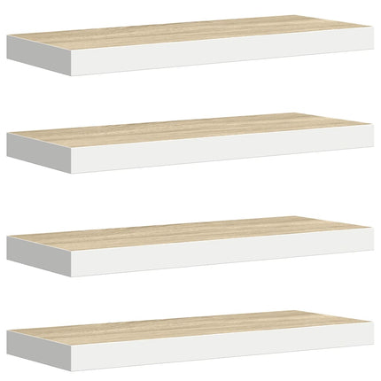 Floating Wall Shelves 4 pcs Oak and White 23.6"x9.3"x1.5" MDF