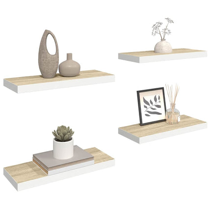 Floating Wall Shelves 4 pcs Oak and White 23.6"x9.3"x1.5" MDF