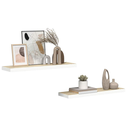 Floating Wall Shelves 2 pcs Oak and White 31.5"x9.3"x1.5" MDF