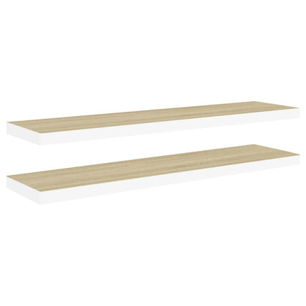 Floating Wall Shelves 2 pcs Oak and White 35.4"x9.3"x1.5" MDF