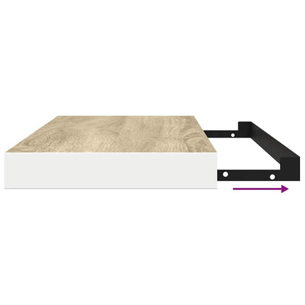 Floating Wall Shelves 2 pcs Oak and White 35.4"x9.3"x1.5" MDF