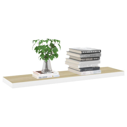 Floating Wall Shelves 2 pcs Oak and White 47.2"x9.3"x1.5" MDF