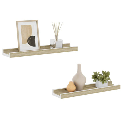 Wall Shelves 2 pcs White and Sonoma Oak 15.7"x3.5"x1.2