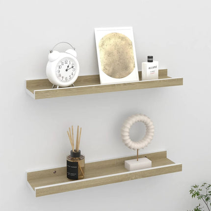 Wall Shelves 2 pcs White and Sonoma Oak 15.7"x3.5"x1.2