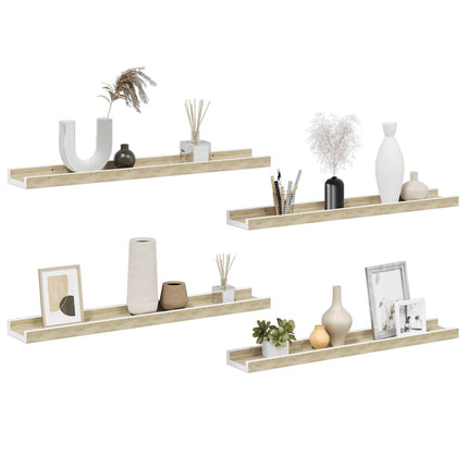 Wall Shelves 4 pcs White and Sonoma Oak 23.6"x3.5"x1.2