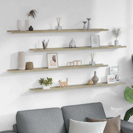Wall Shelves 4 pcs White and Sonoma Oak 45.3"x3.5"x1.2
