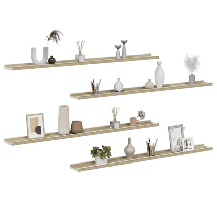 Wall Shelves 4 pcs White and Sonoma Oak 45.3"x3.5"x1.2