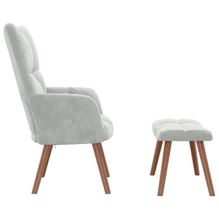 Relaxing Chair with a Stool Light Gray Velvet