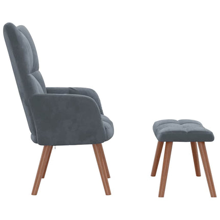 Relaxing Chair with a Stool Dark Gray Velvet