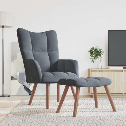 Relaxing Chair with a Stool Dark Gray Velvet