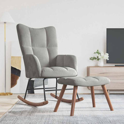 Rocking Chair with Ottoman Light Gray Velvet