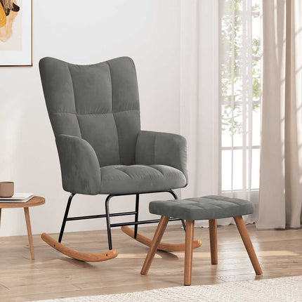 Rocking Chair with Ottoman Dark Gray Velvet