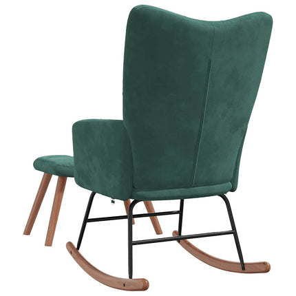 Rocking Chair with a Stool Dark Green Velvet