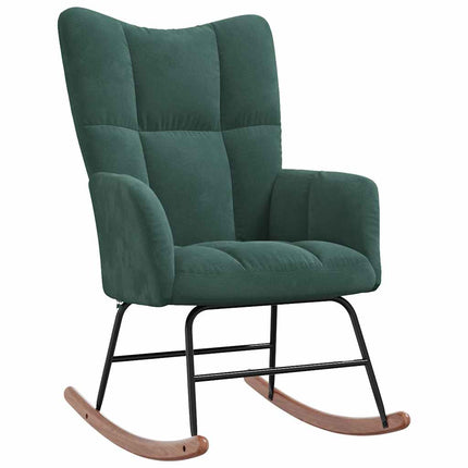 Rocking Chair with a Stool Dark Green Velvet