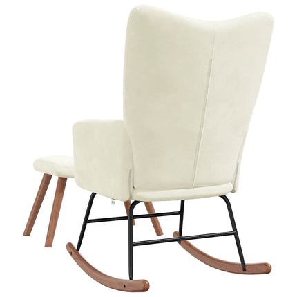 Rocking Chair with a Stool Cream White Velvet