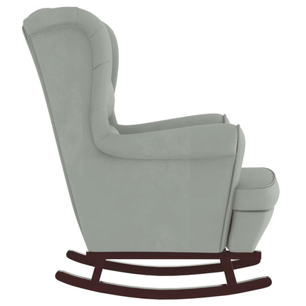 Rocking Chair Wingback Light Grey Velvet and Solid Wood