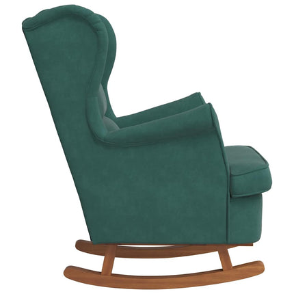 Rocking Chair Wingback Dark Green Velvet and Solid Wood