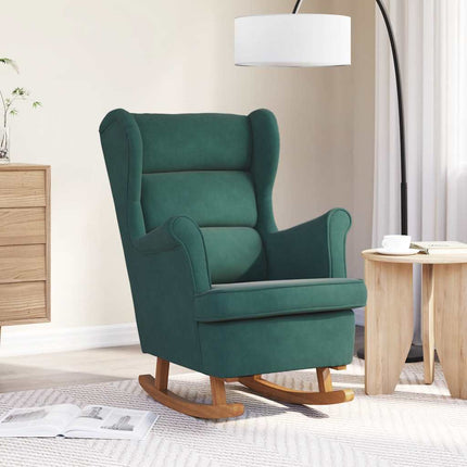 Rocking Chair Wingback Dark Green Velvet and Solid Wood