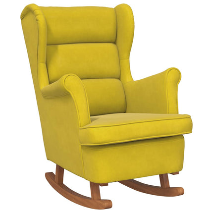 Rocking Chair Wingback Yellow Velvet and Solid Wood