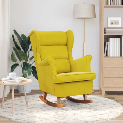 Rocking Chair Wingback Yellow Velvet and Solid Wood