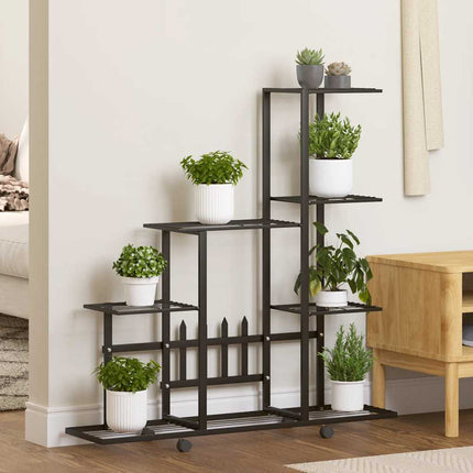 Flower Stand with Wheel 37.2"x9.8"x36.4" Black Metal