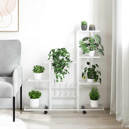 Flower Stand with Wheel 37.2"x9.8"x36.4" White Metal