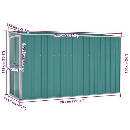 Wall-mounted Garden Shed Green 46.5"x113.4"x70.1" Galvanized Steel