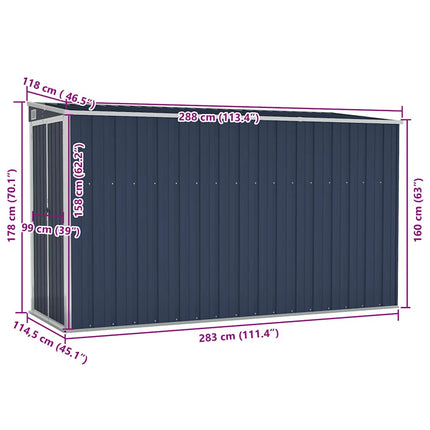 Wall-mounted Garden Shed Anthracite 46.5"x113.4"x70.1" Steel
