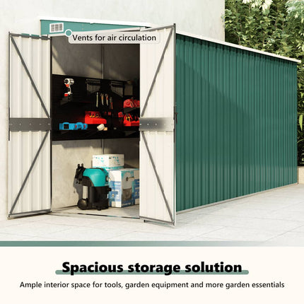 Wall-mounted Garden Shed Green 46.5"x150.4"x70.1" Galvanized Steel