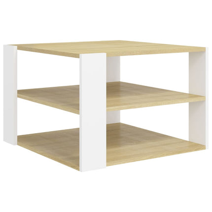 Coffee Table Sonoma Oak and White 23.6"x23.6"x15.7" Engineered Wood