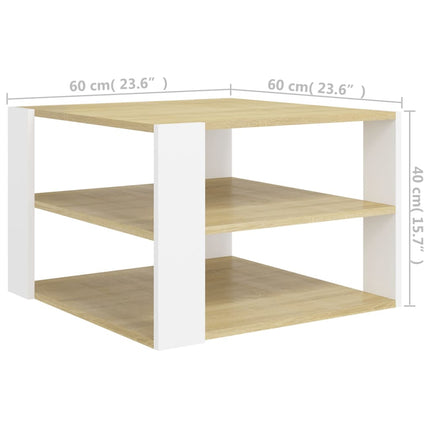 Coffee Table Sonoma Oak and White 23.6"x23.6"x15.7" Engineered Wood