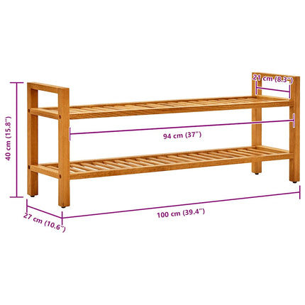 Shoe Rack with 2 Shelves 39.4"x10.6"x15.7" Solid Oak Wood