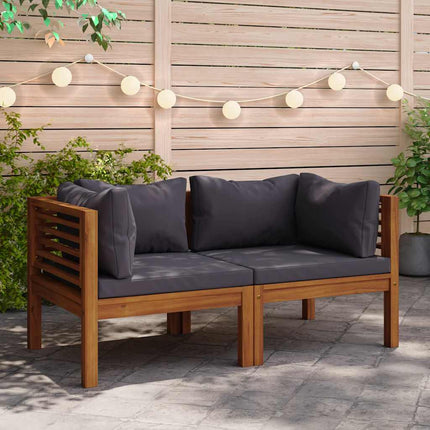 Corner Sofas 2 pcs with Dark Gray Cushions Solid Acacia Wood