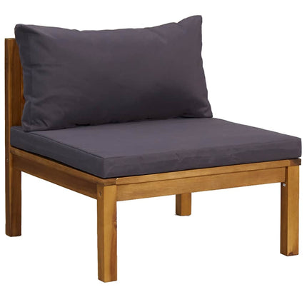 Sectional Middle Sofa with Dark Gray Cushions Solid Acacia Wood