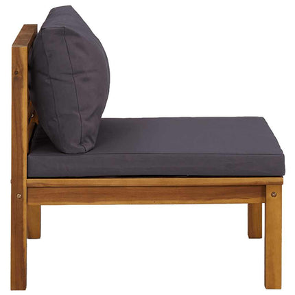 Sectional Middle Sofa with Dark Gray Cushions Solid Acacia Wood