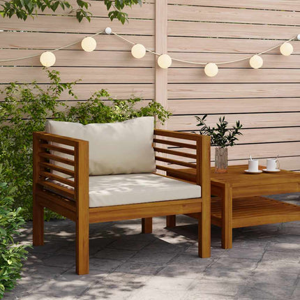 Patio Chair with Cream White Cushions Solid Acacia Wood