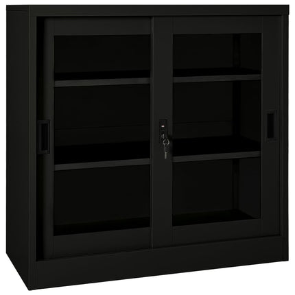 Sliding Door Cabinet Black 35.4"x15.7"x35.4" Steel