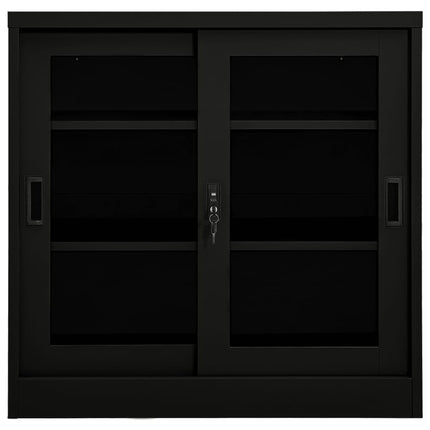 Sliding Door Cabinet Black 35.4"x15.7"x35.4" Steel