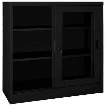 Sliding Door Cabinet Black 35.4"x15.7"x35.4" Steel