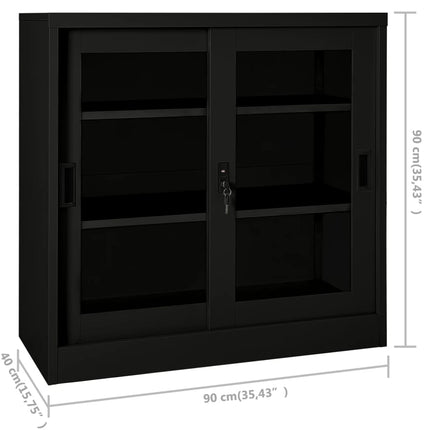Sliding Door Cabinet Black 35.4"x15.7"x35.4" Steel