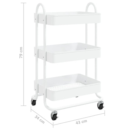 3-Tier Trolley White 16.9"x13.4"x31.1" Steel
