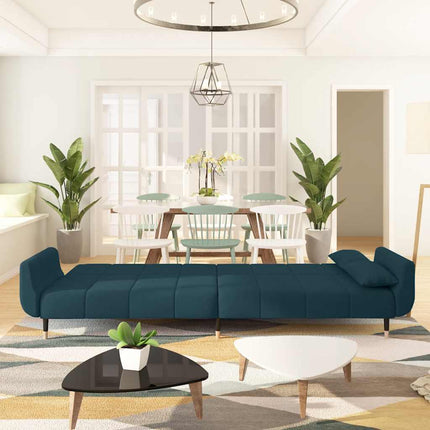 2-Seater Sofa Bed with Two Pillows Blue Velvet