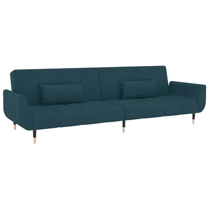 2-Seater Sofa Bed with Two Pillows Blue Velvet